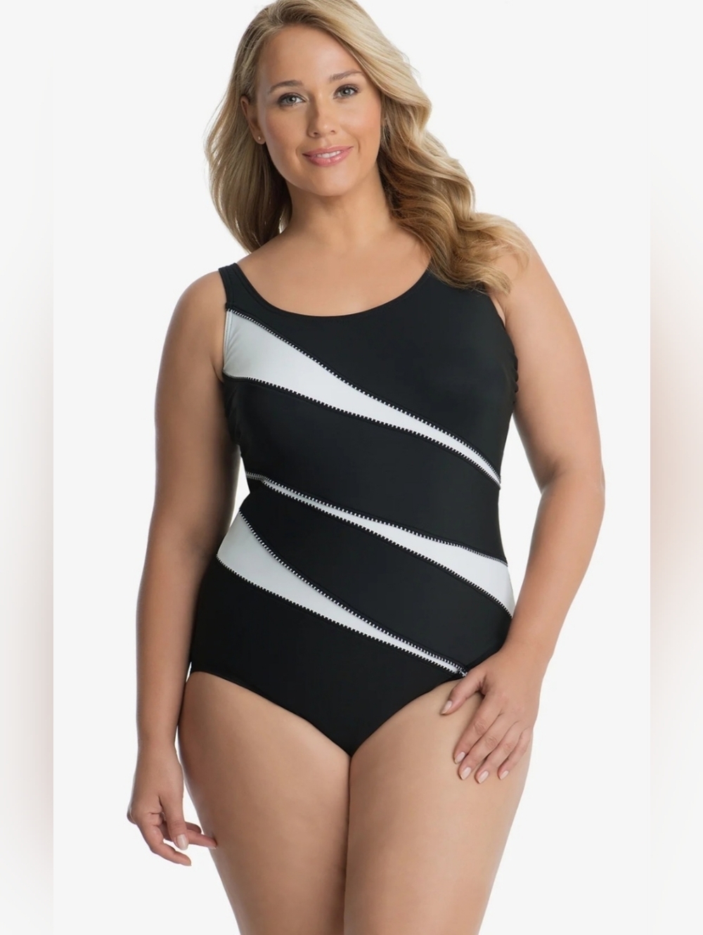 Miraclesuit One Piece Swimsuit XXL Black White Slimming Tummy Control EUC